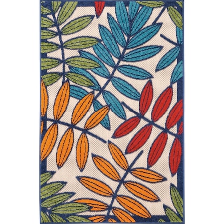 Homeroots 3 x 4 ft. Multi Color Leaves Indoor & Outdoor Area Rug 384940